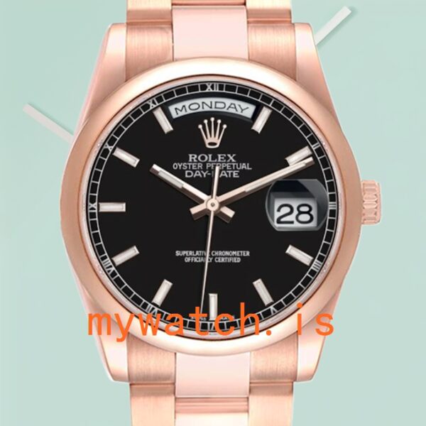 Rolex Day-Date Men’s 118205 36mm Black Dial Rose Gold-tone: A Timeless Masterpiece